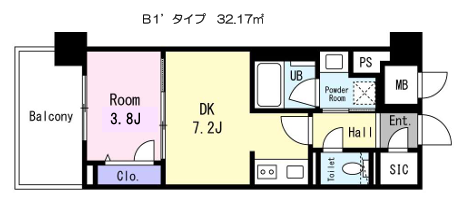 1DKの間取り画像