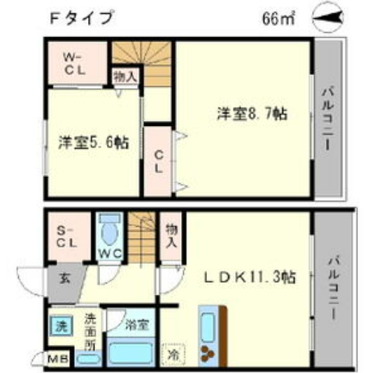 2LDKの間取り画像