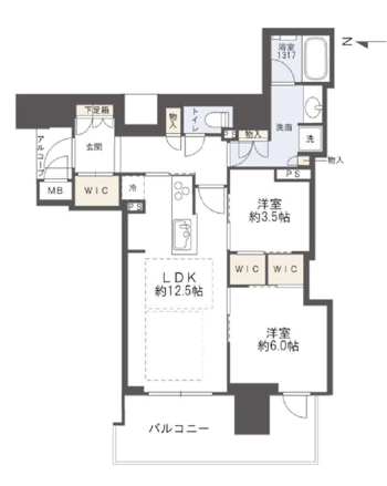 2LDKの間取り画像