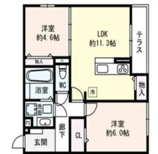 2LDKの間取り画像
