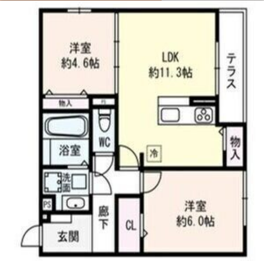 2LDKの間取り画像
