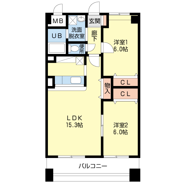 2LDKの間取り画像